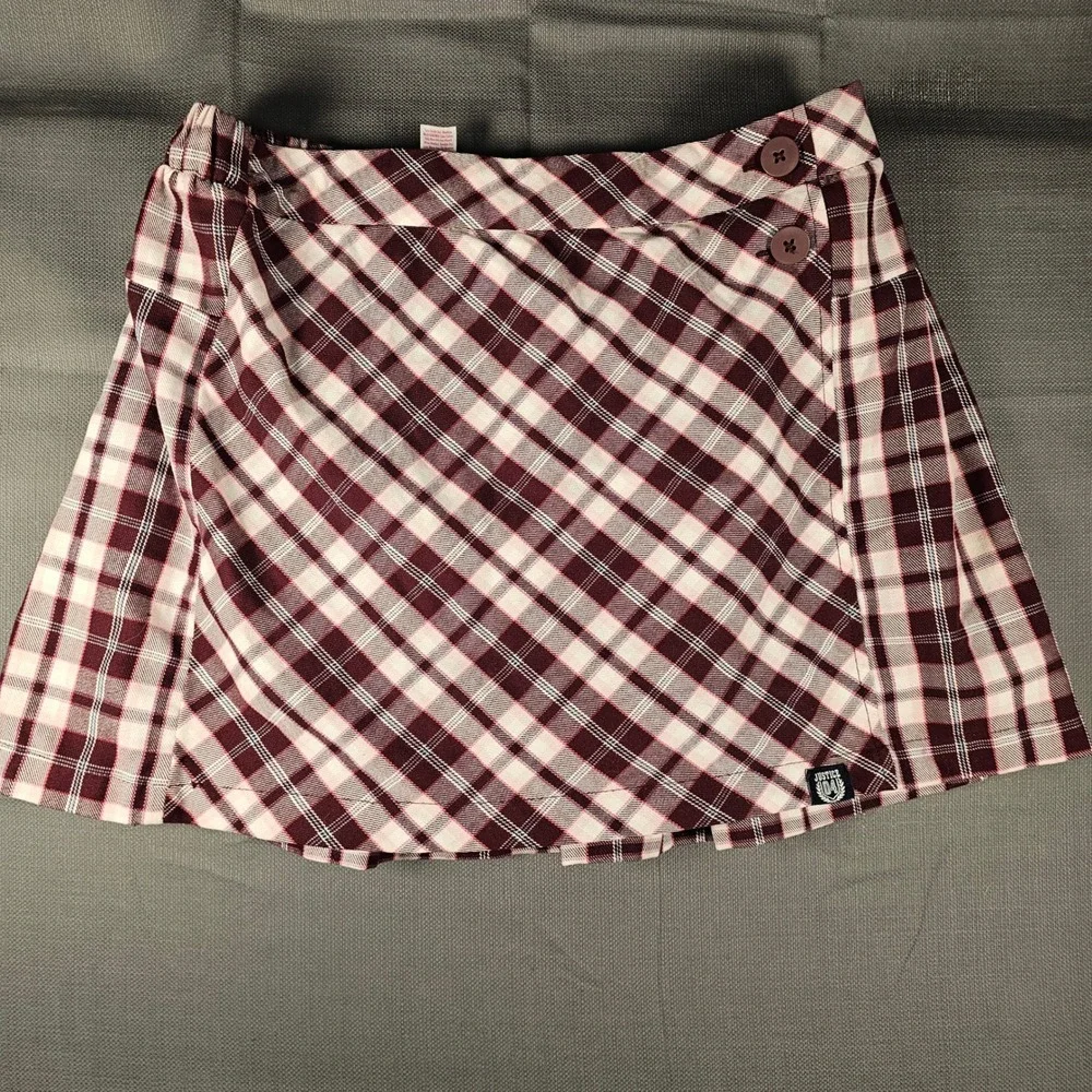Justice Kids XL Plus 16P 18P Burgundy Plaid Skort Button Front 473910A